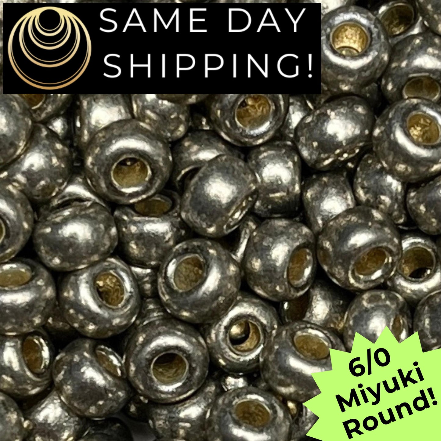 6-4221 6/0 Miyuki Round Seed Beads, Duracoat Galvanized Light Pewter