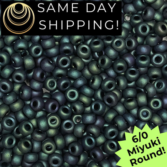 6-2064 6/0 Miyuki Round Beads Matte Blue Green Iris