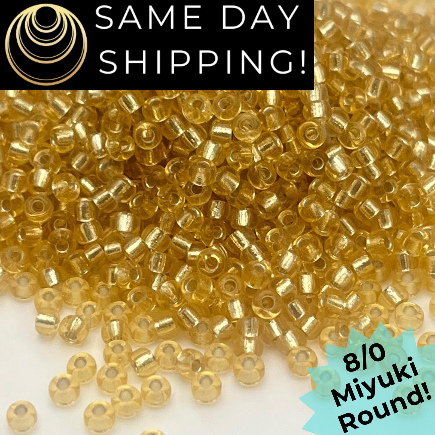 8-0092 Miyuki 8/0 Round Beads, Silver Lined Light Gold