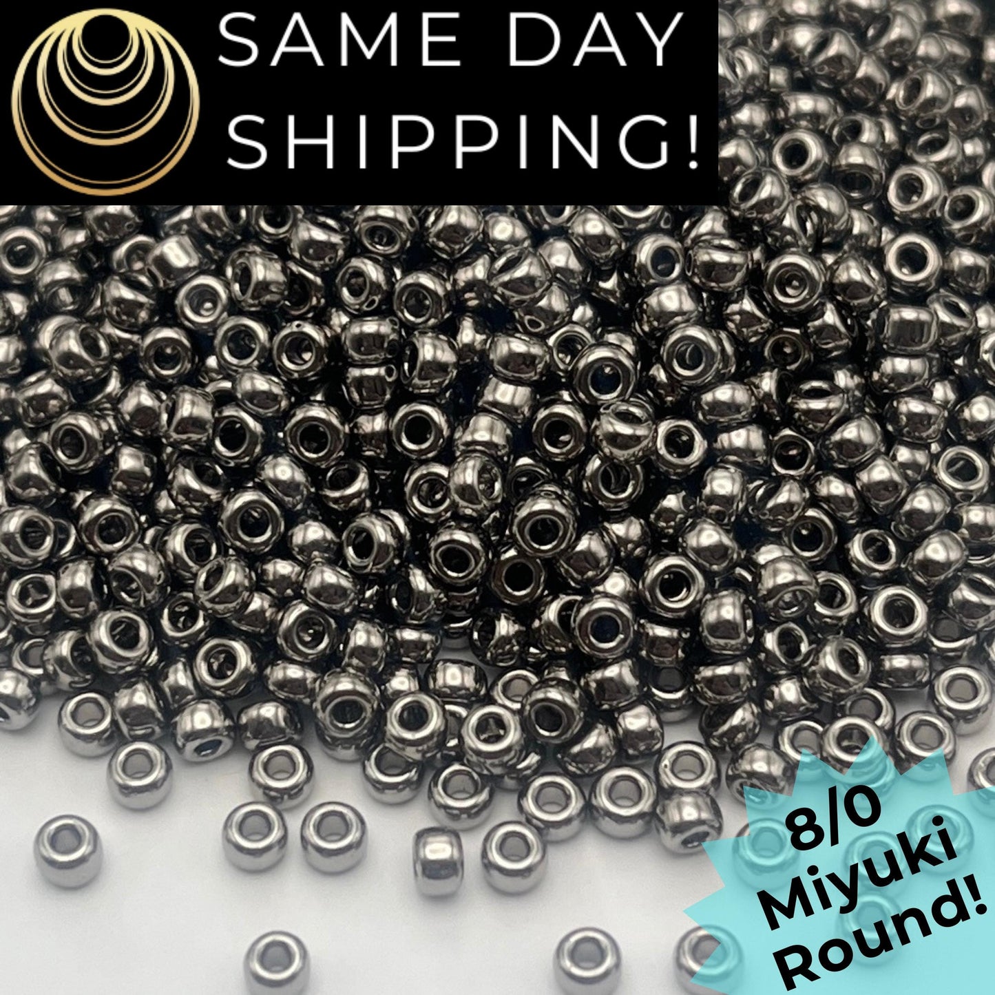8-0190 Miyuki 8/0 Round Beads, Nickel Plated