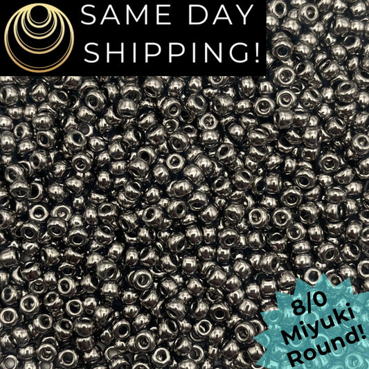 8-0190 Miyuki 8/0 Round Beads, Nickel Plated