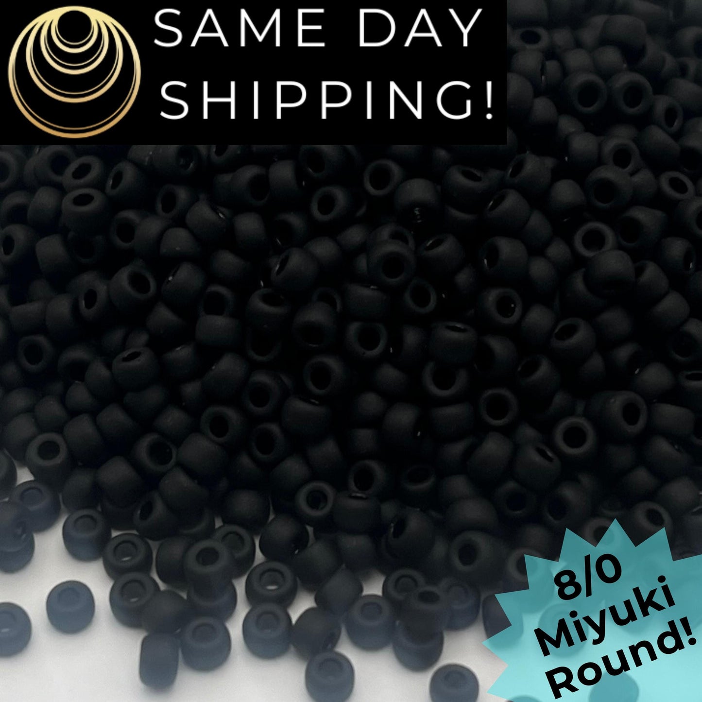 8-0401F Miyuki 8/0 Round Beads, Opaque Matte Black