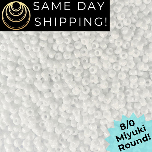 8-0402 Miyuki 8/0 Round Beads, Opaque White
