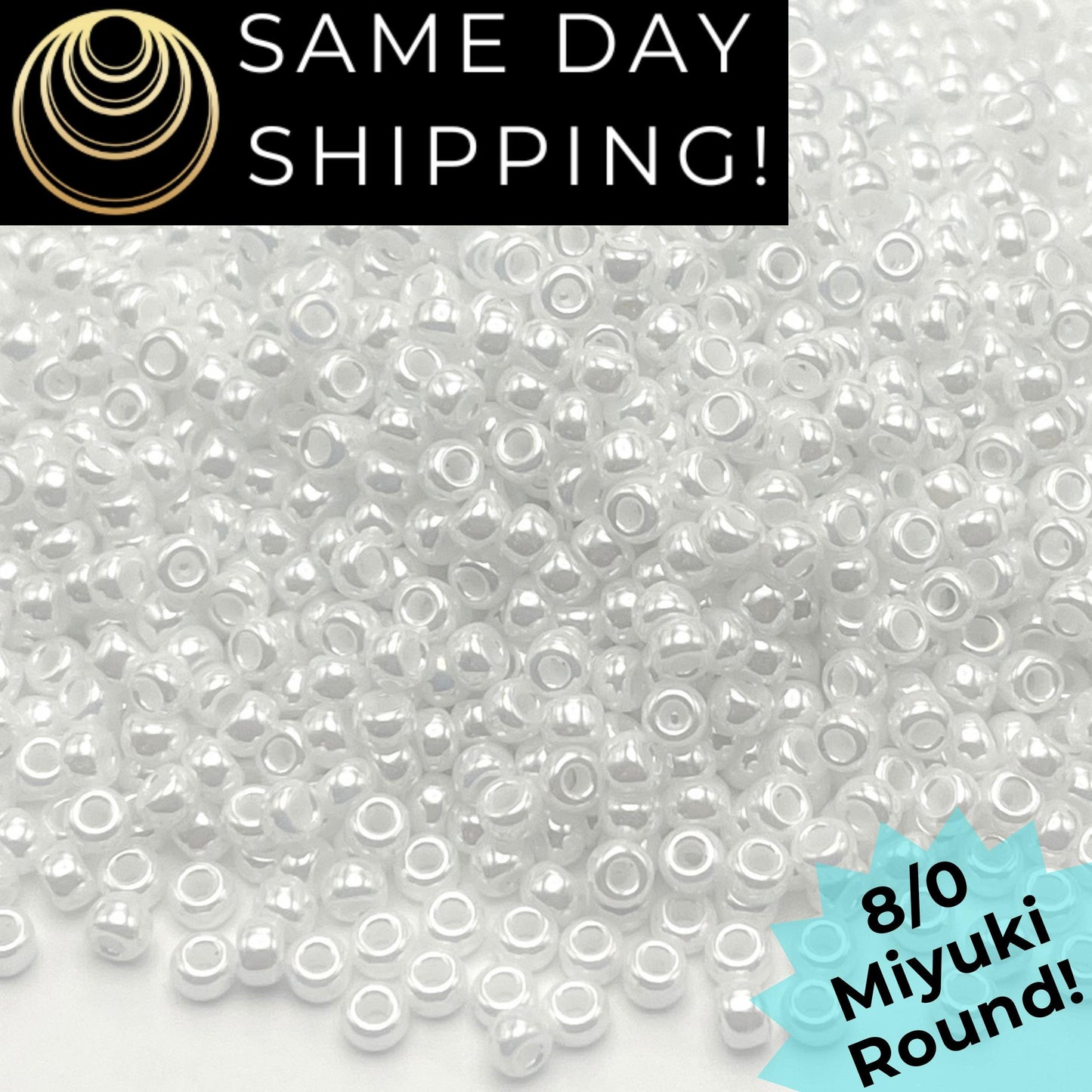 8-0420 Miyuki 8/0 Round Beads, White Pearl Ceylon
