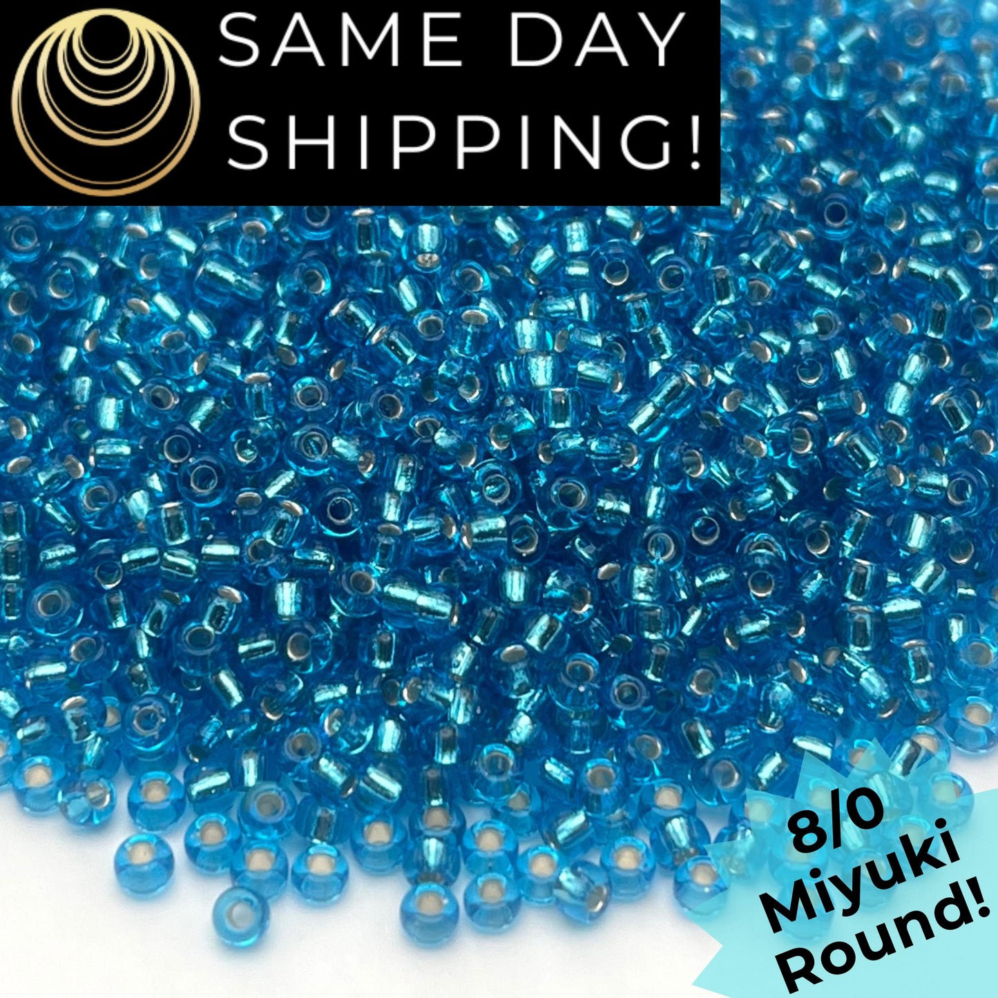 8-2429 Miyuki 8/0 Round Beads, Silver Lined Dark Aqua