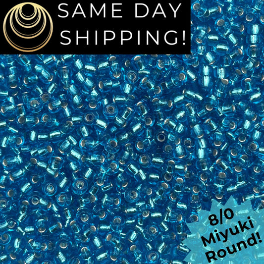 8-2429 Miyuki 8/0 Round Beads, Silver Lined Dark Aqua