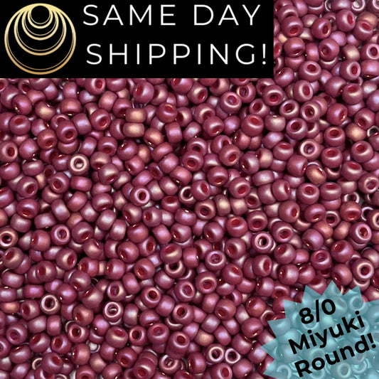 8-4696 Miyuki 8/0 Round Beads, Frosted Opaque Glazed Plum Rainbow