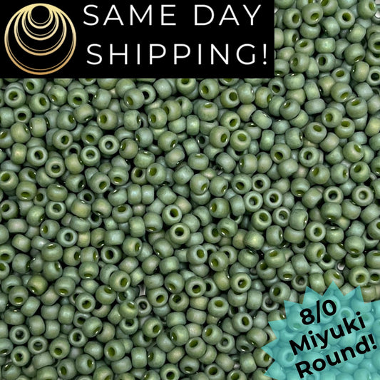 8-4698 Miyuki 8/0 Round Beads, Frosted Opaque Glazed Kiwi Rainbow