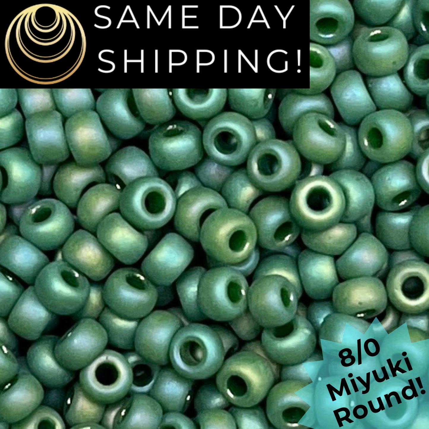 8-4699 Miyuki 8/0 Round Beads, Frosted Opaque Glazed Green Rainbow