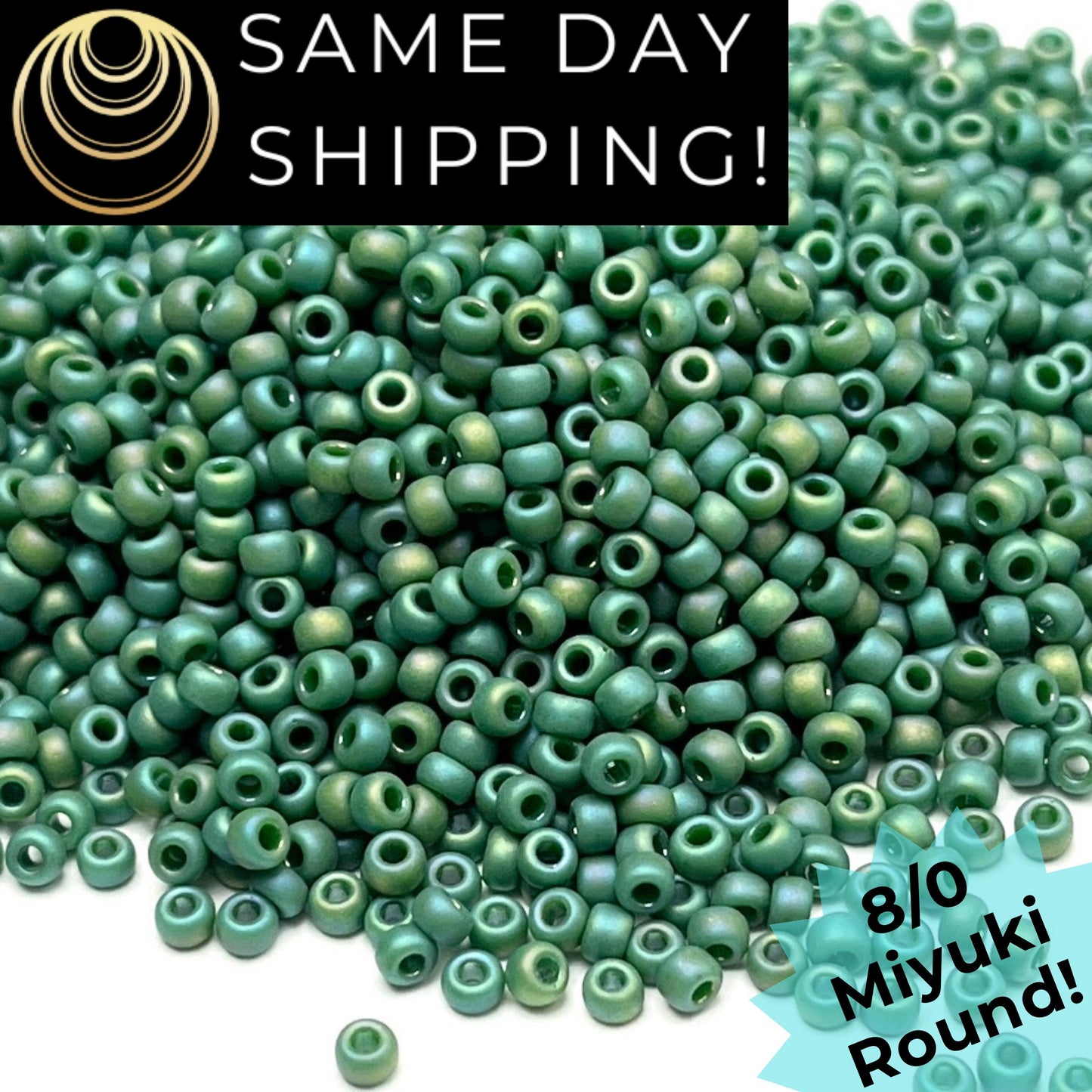 8-4699 Miyuki 8/0 Round Beads, Frosted Opaque Glazed Green Rainbow