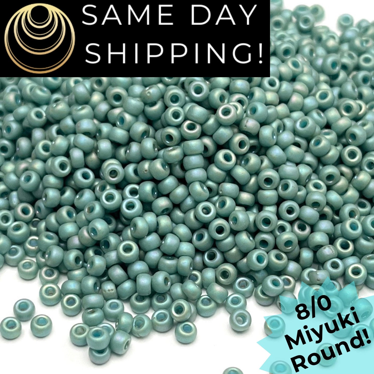 8-4701 Miyuki 8/0 Round Beads, Frosted Opaque Glazed Celadon Rainbow