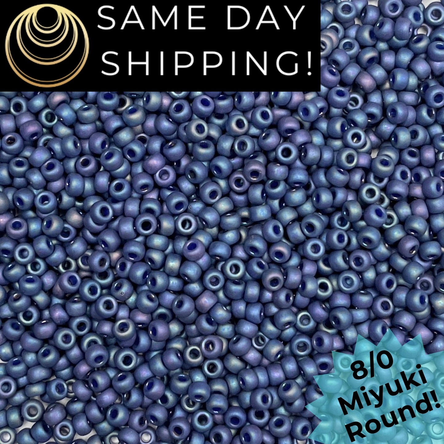 8-4703 Miyuki 8/0 Round Beads, Frosted Opaque Glazed Nebula Blue Rainbow
