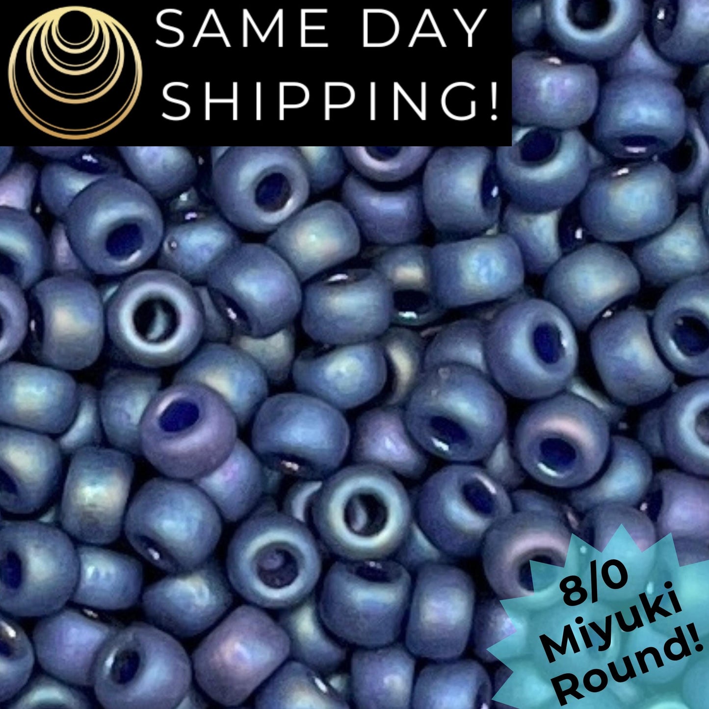 8-4703 Miyuki 8/0 Round Beads, Frosted Opaque Glazed Nebula Blue Rainbow
