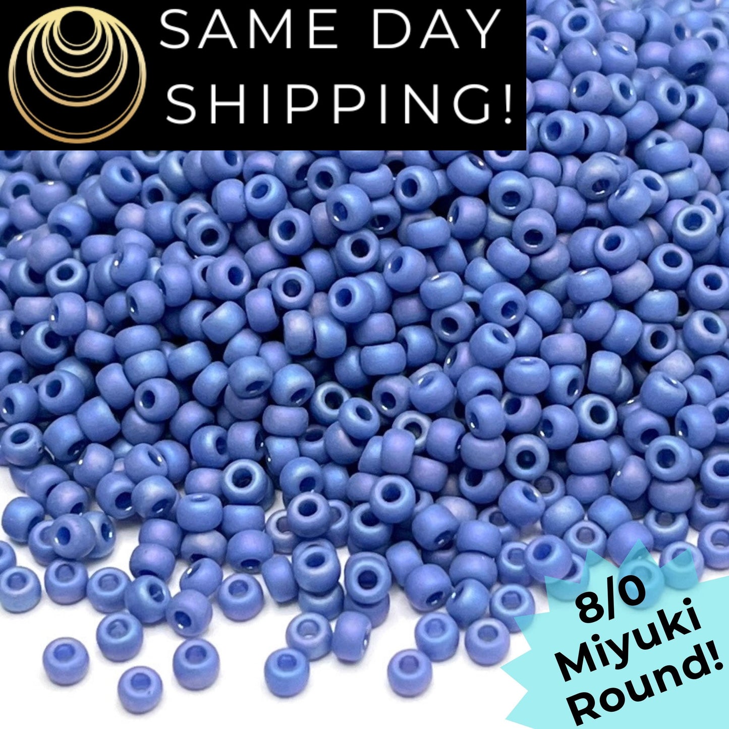 8-4704 Miyuki 8/0 Round Beads, Frosted Opaque Glazed Soft Blue Rainbow