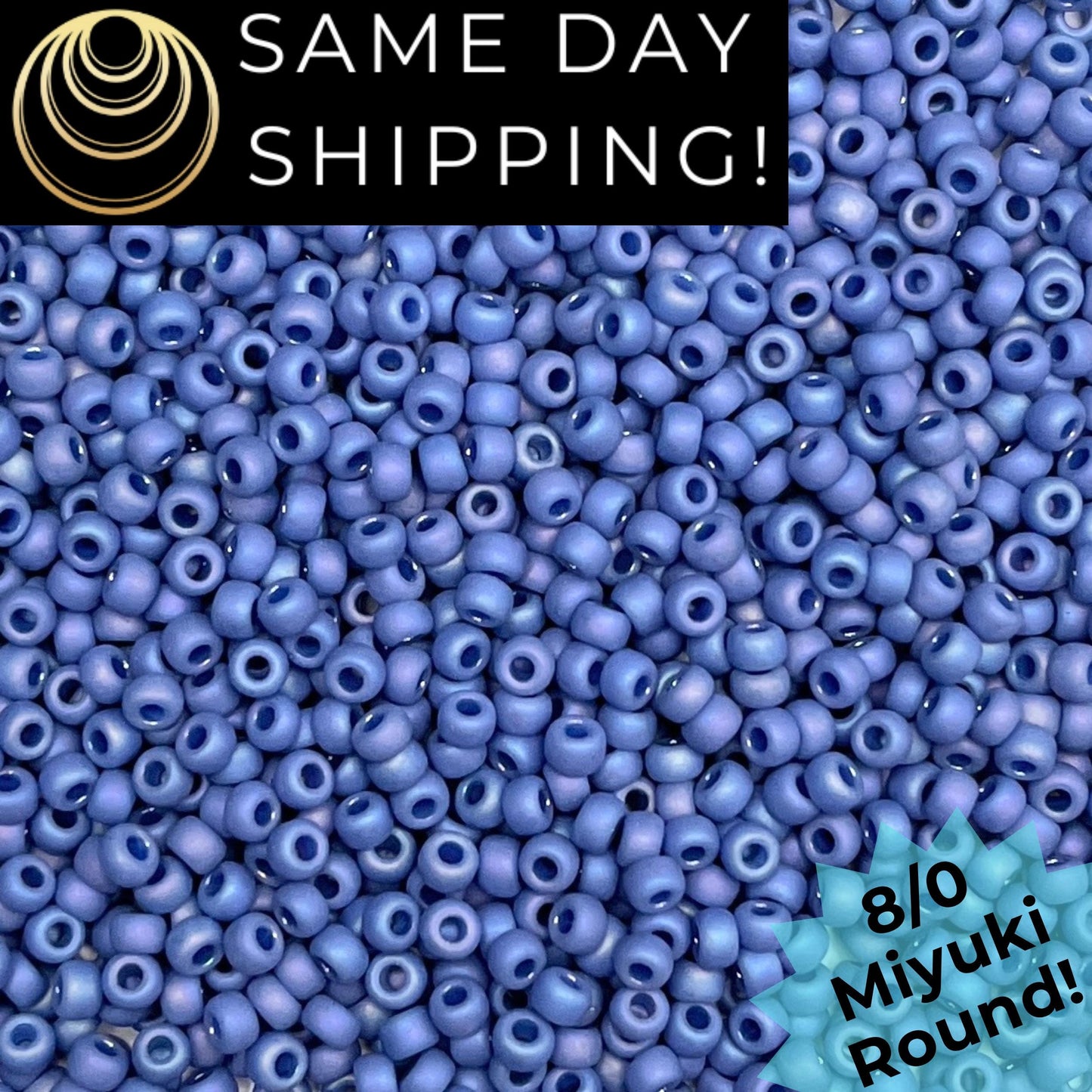 8-4704 Miyuki 8/0 Round Beads, Frosted Opaque Glazed Soft Blue Rainbow