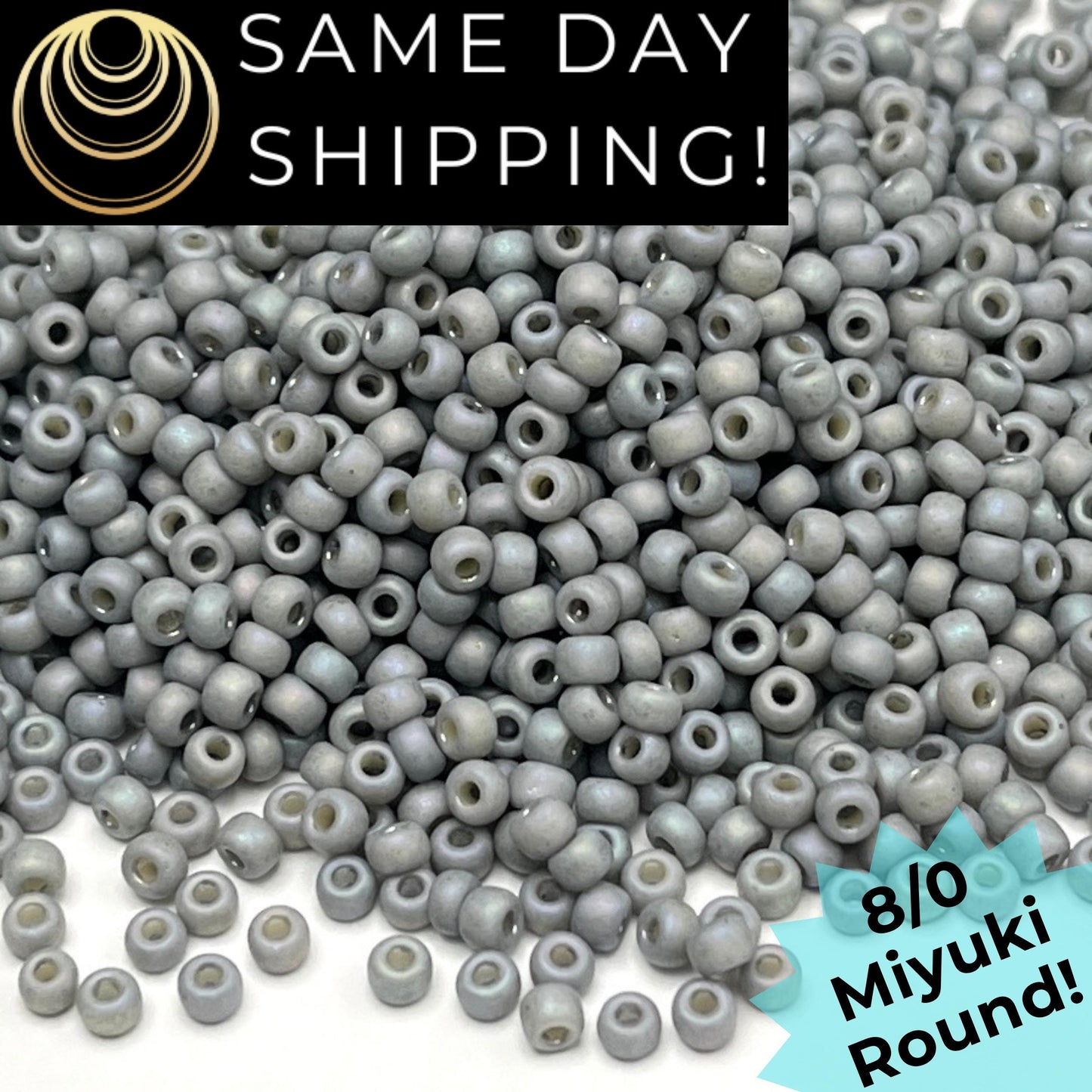 8-4705 Miyuki 8/0 Round Beads, Frosted Opaque Glazed Cadet Gray Rainbow