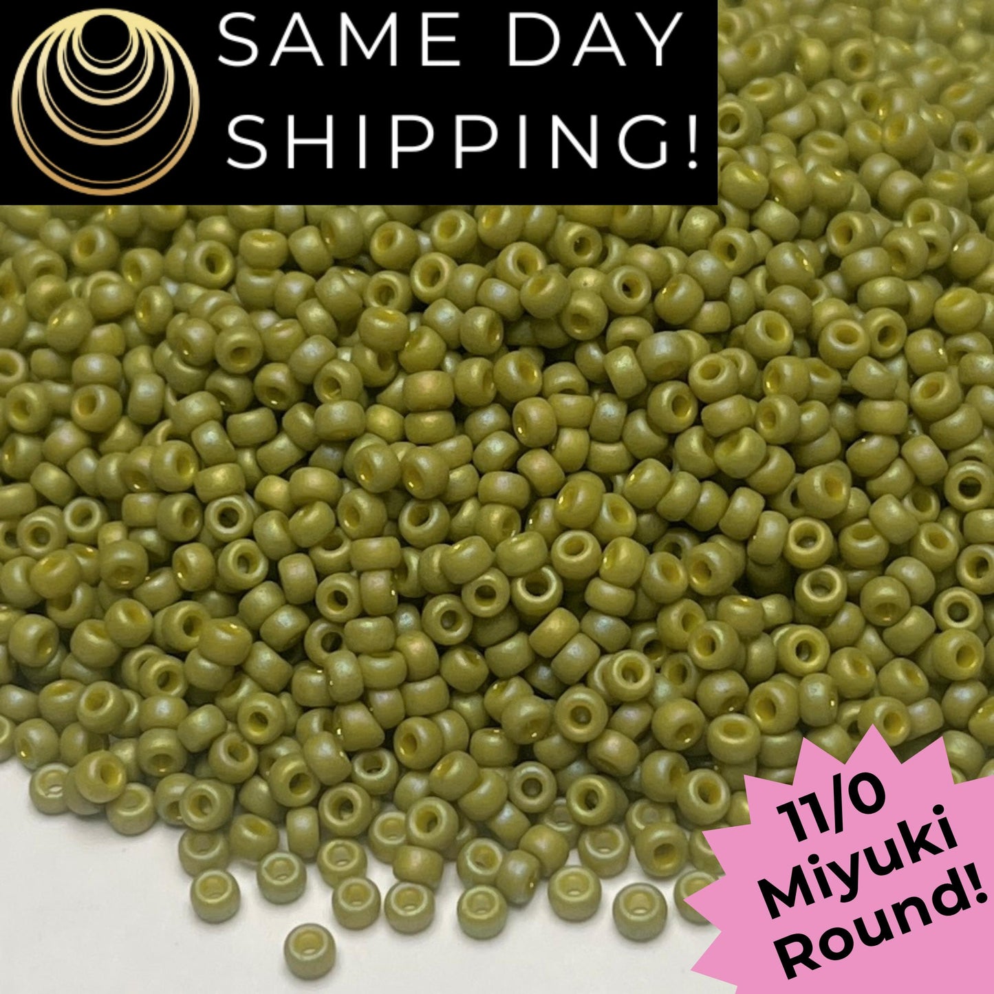11-4697 Miyuki 11/0 Round Seed Beads Matte Glazed Olive Rainbow