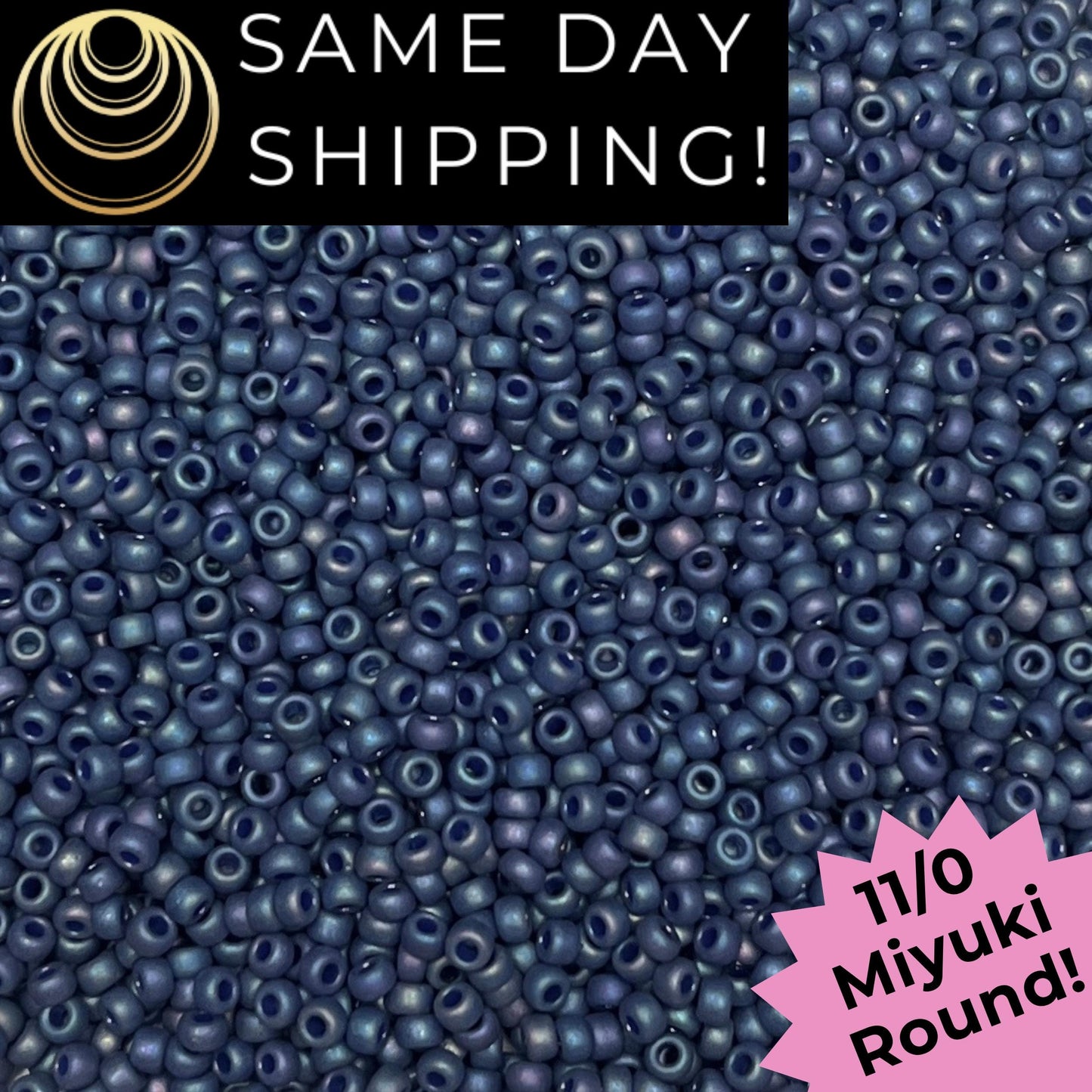 11-4703 Miyuki 11/0 Round Seed Beads Matte Frosted Glazed Navy Blue Rainbow