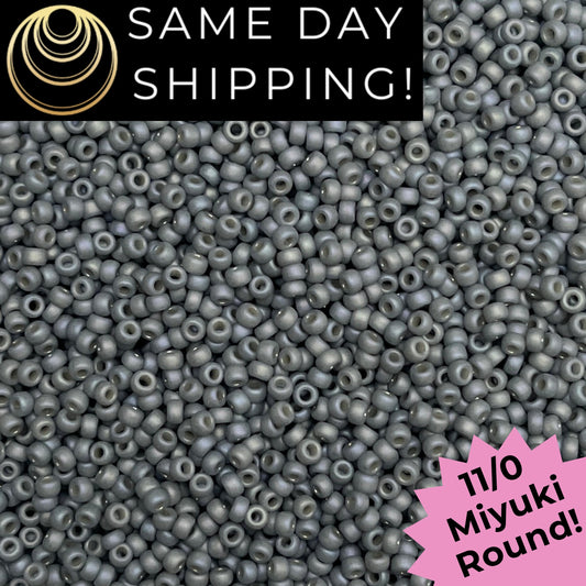 11-4705 Miyuki 11/0 Round Seed Beads Matte Frosted Glazed Cadet Gray Rainbow