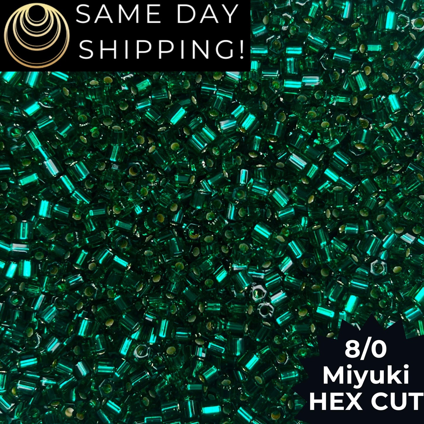 8C-0017 Miyuki 8/0 Hex Cut Beads, Silver Lined Emerald Green