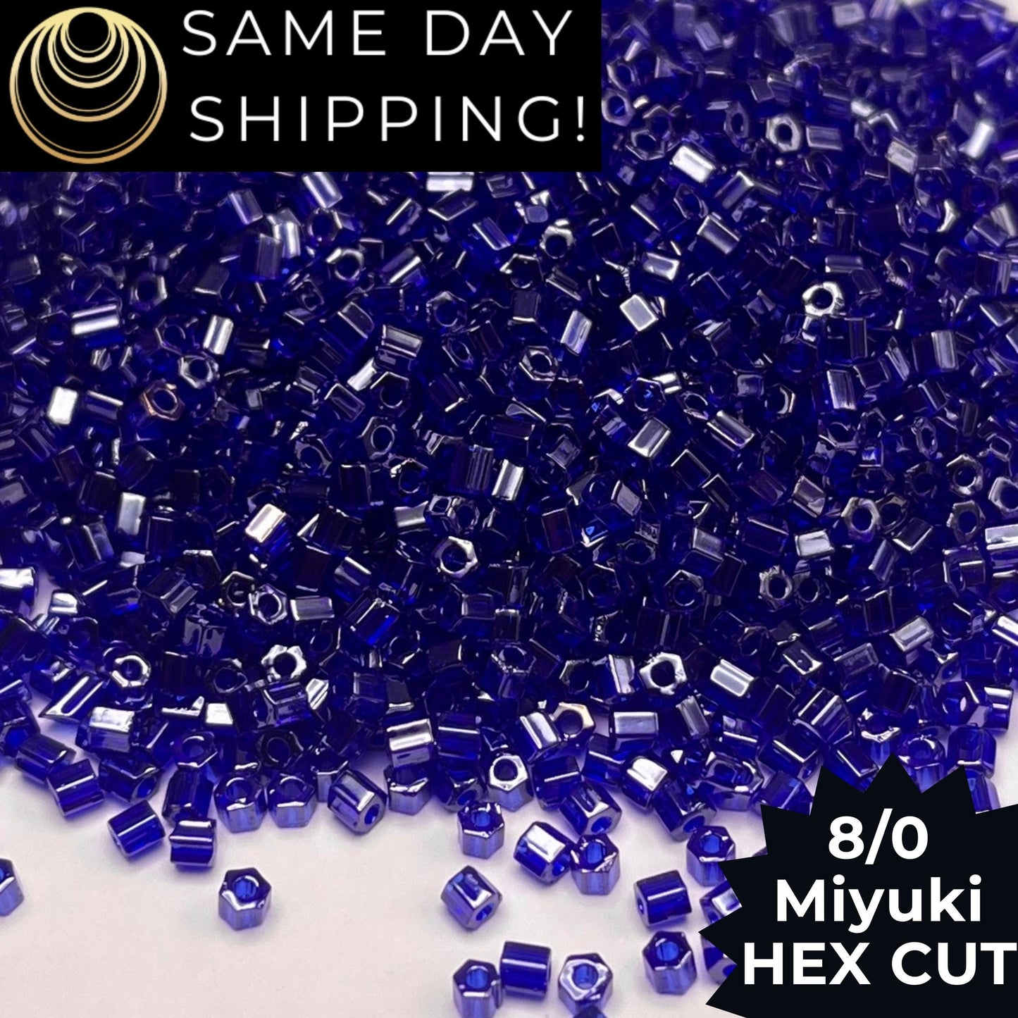 8C-0176 Miyuki 8/0 Hex Cut Beads, Transparent Cobalt Luster