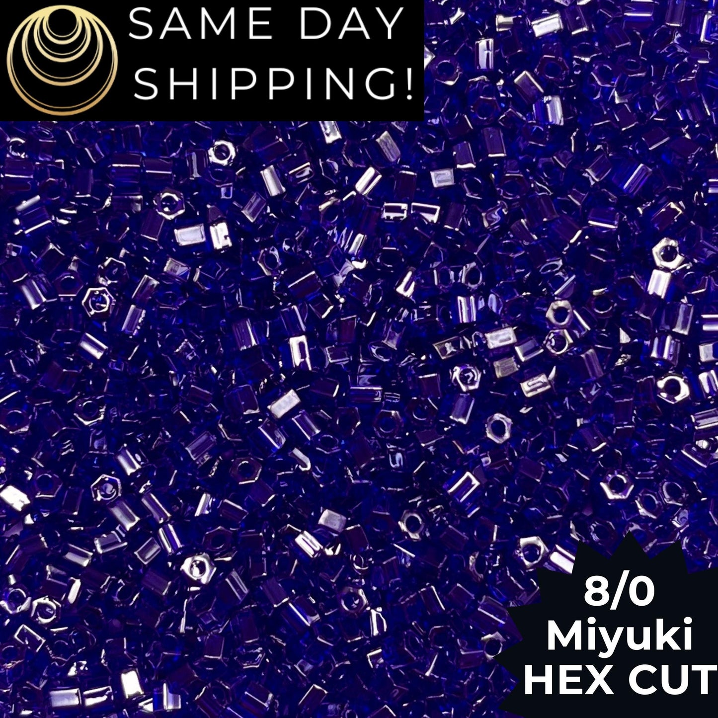 8C-0176 Miyuki 8/0 Hex Cut Beads, Transparent Cobalt Luster