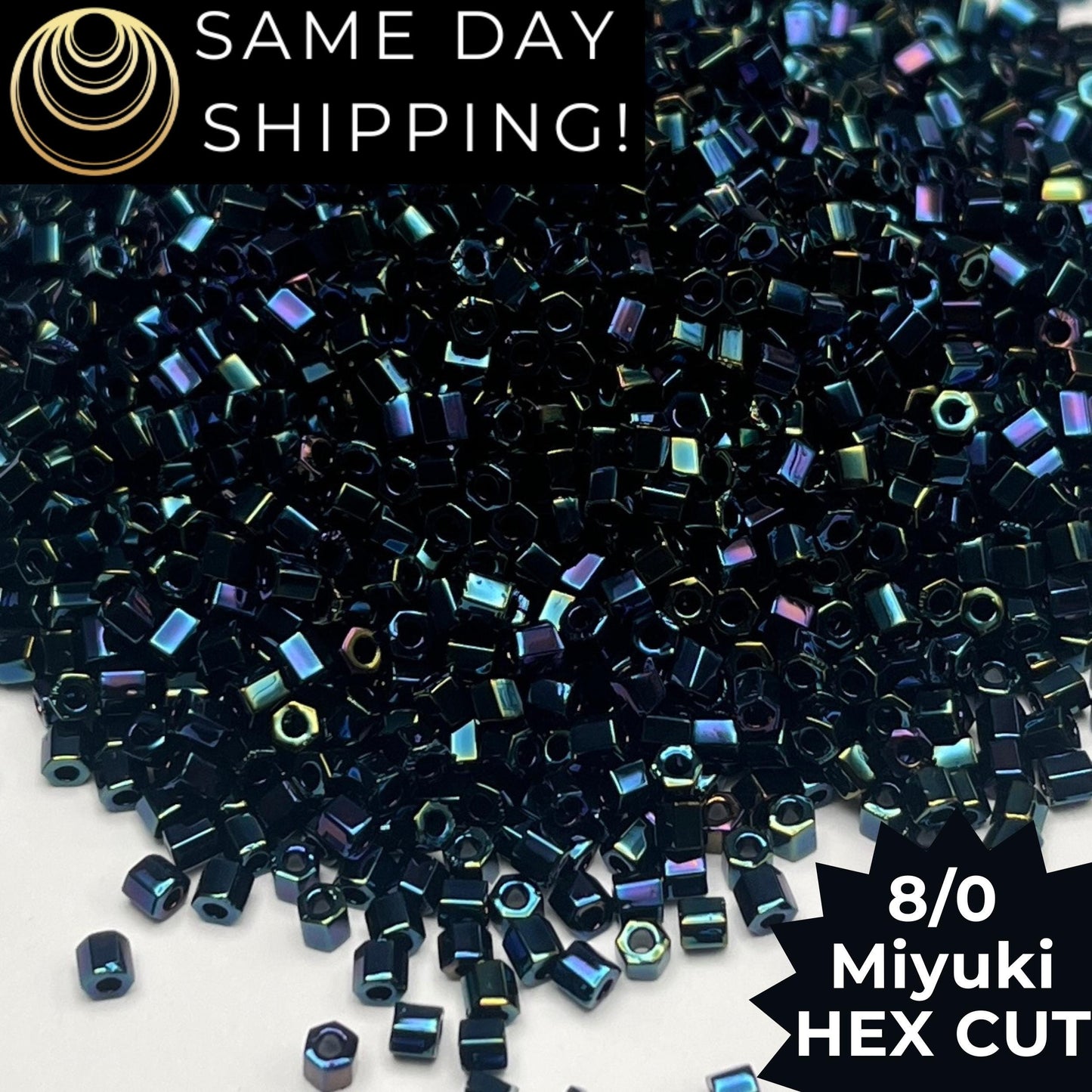 8C-0452 Miyuki 8/0 Hex Cut Beads, Metallic Dark Blue Iris