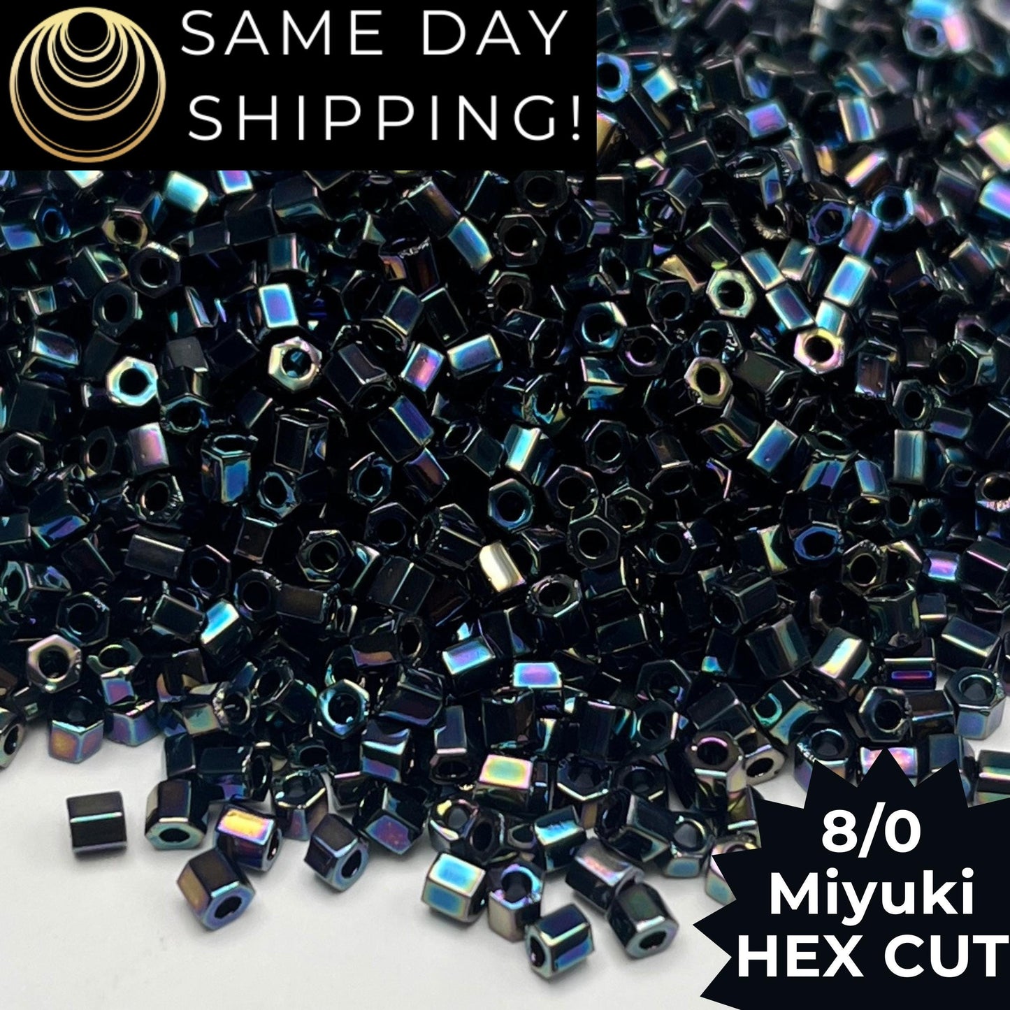 8C-0455 Miyuki 8/0 Hex Cut Beads, Metallic Variegated Blue Iris