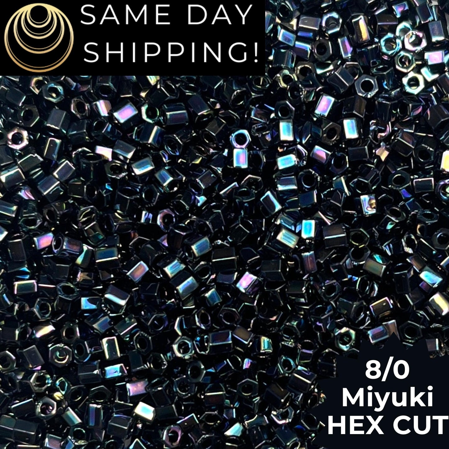 8C-0455 Miyuki 8/0 Hex Cut Beads, Metallic Variegated Blue Iris