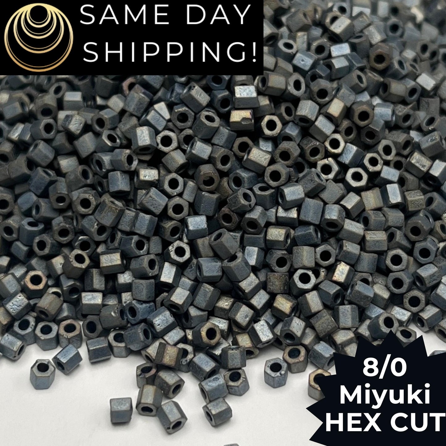 8C-2002 Miyuki 8/0 Hex Cut Beads, Matte Metallic Silver Gray