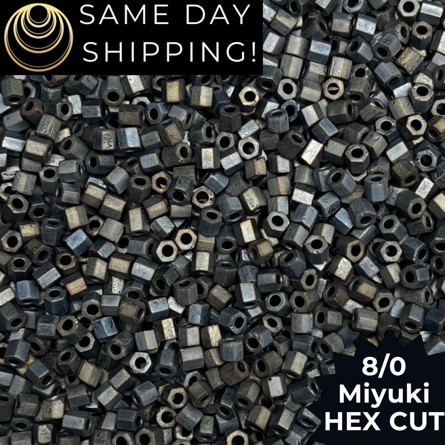 8C-2002 Miyuki 8/0 Hex Cut Beads, Matte Metallic Silver Gray