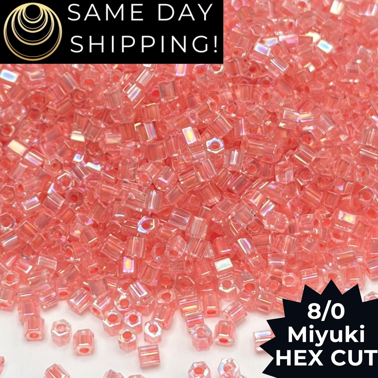 8C-2774 Miyuki 8/0 Hex Cut Beads, Salmon Lined Crystal AB