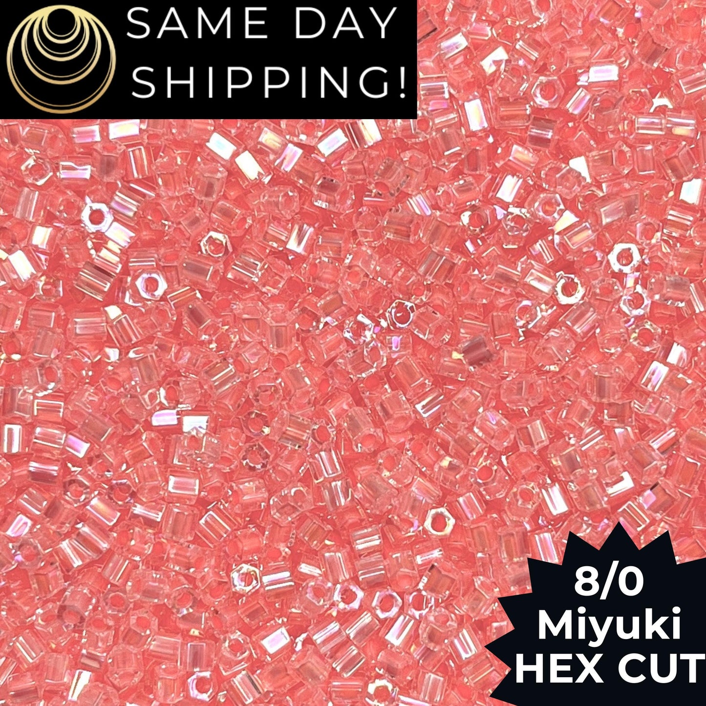 8C-2774 Miyuki 8/0 Hex Cut Beads, Salmon Lined Crystal AB