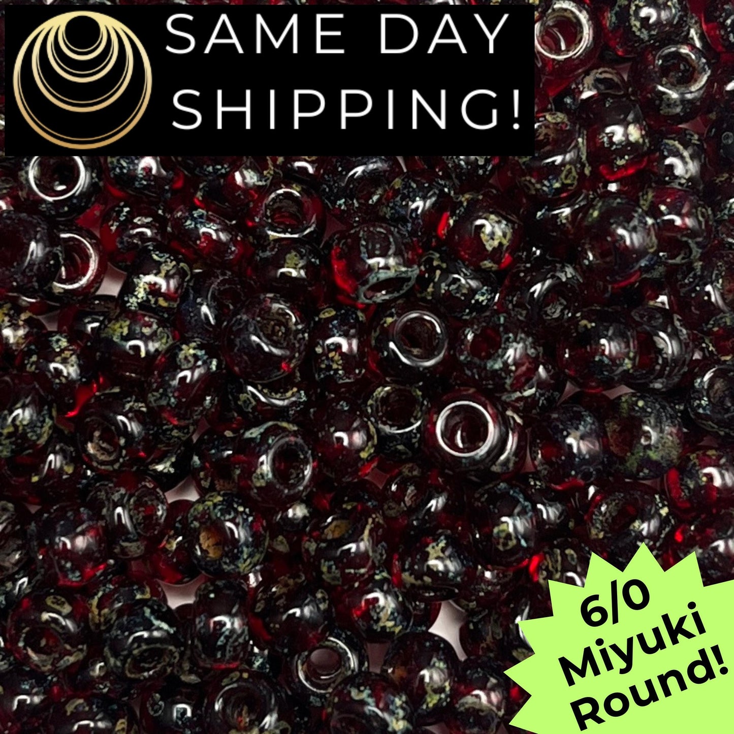 6-4504 Miyuki 6/0 Round Beads, Transparent Garnet Red Picasso