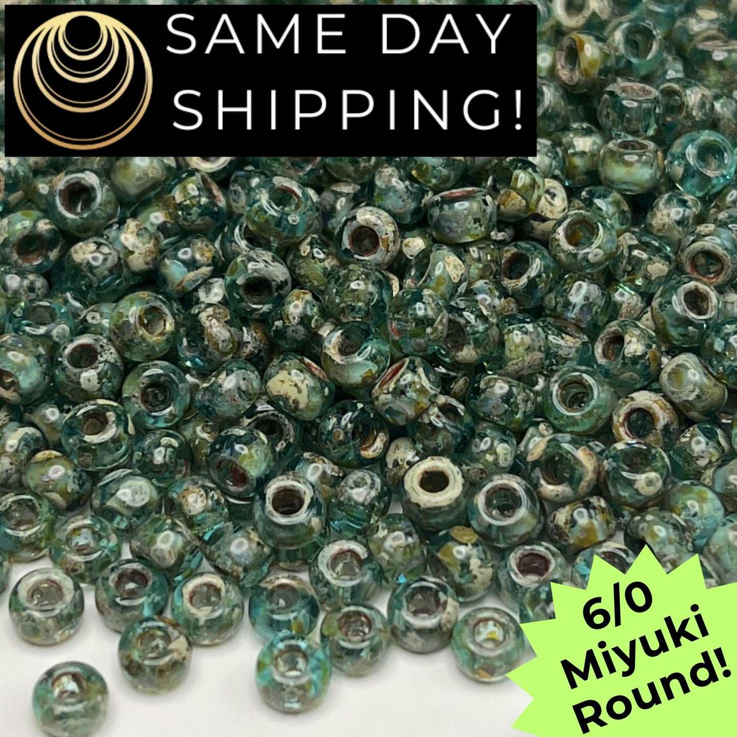6-4506 Miyuki 6/0 Round Beads, Transparent Olivine Picasso