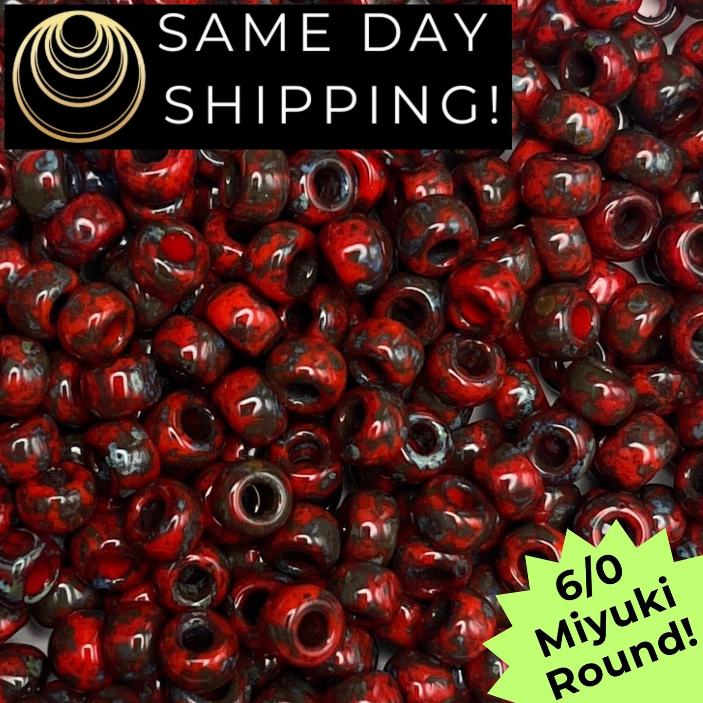 6-4513 Miyuki 6/0 Round Beads, Red Picasso