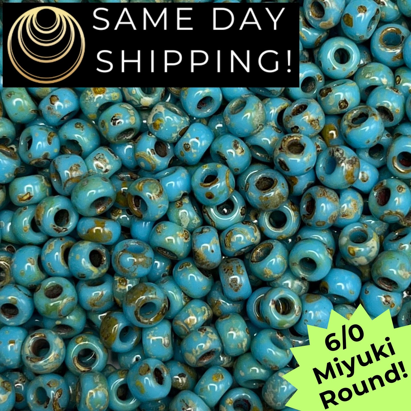 6-4514 Miyuki 6/0 Round Beads, Turquoise Picasso