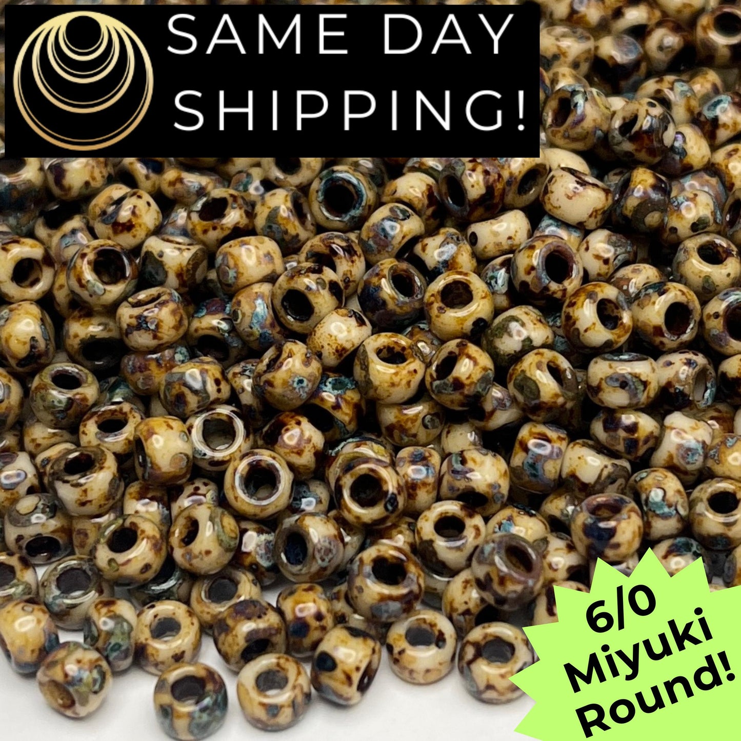 6-4517 Miyuki 6/0 Round Beads, Brown Picasso