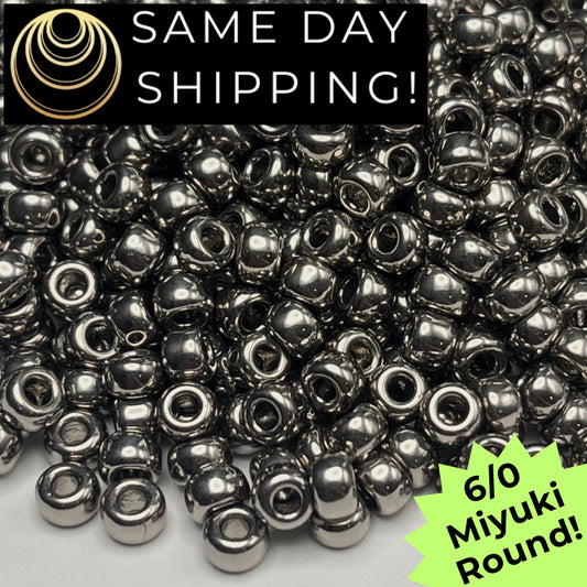 6-0190 Miyuki 6/0 Round Beads, Nickle Plated