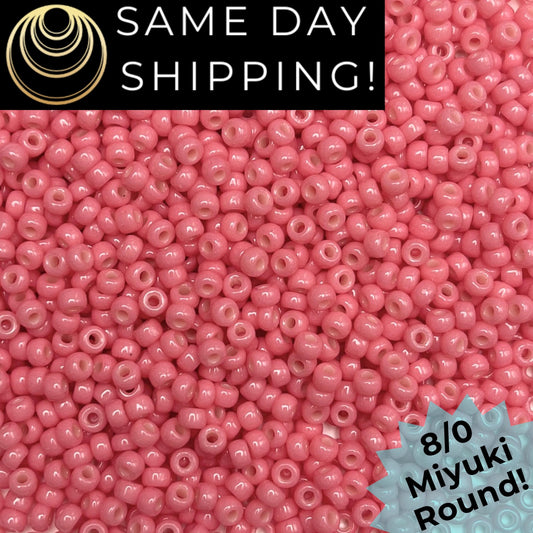 8-4465 Miyuki 8/0 Round Beads, Duracoat Opaque Dyed Guava