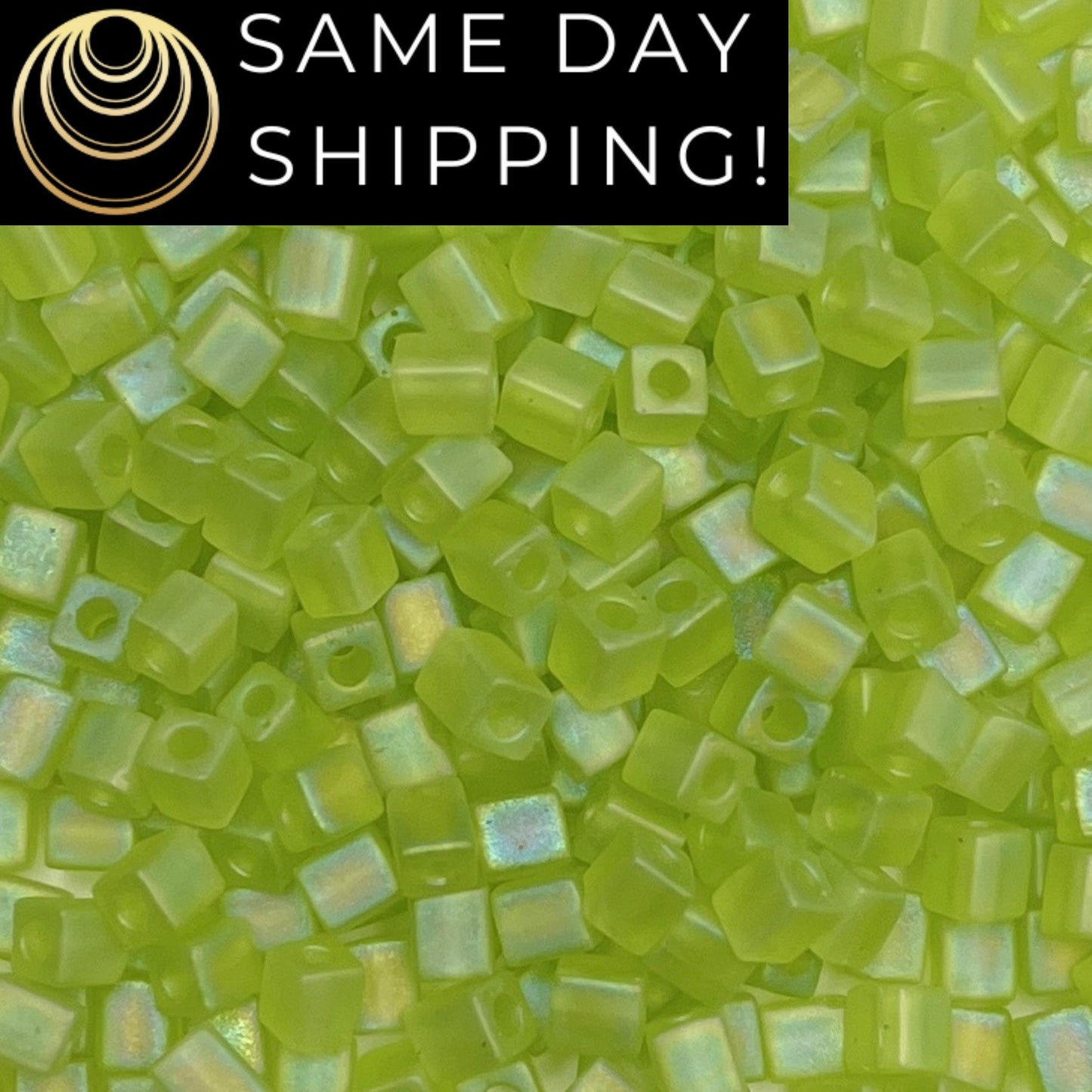 4SB-0143FR Miyuki 4mm Cube Beads, Transparent Matte Lime Green Rainbow