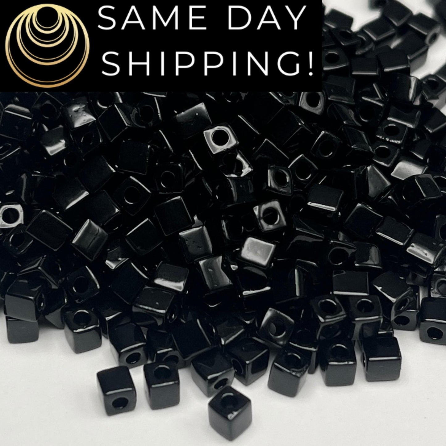4SB-0401 Miyuki 4mm Cube Beads, Opaque Black