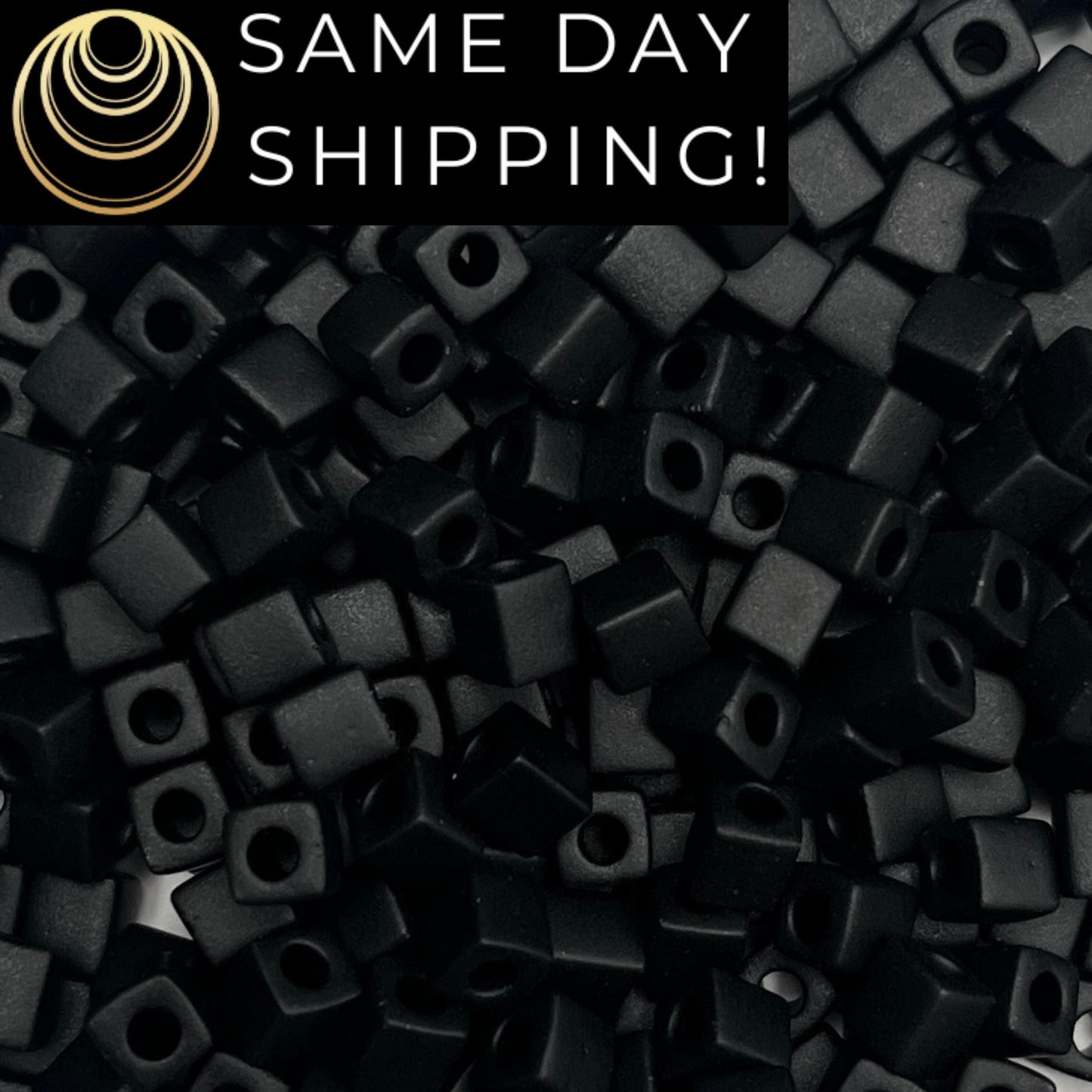 4SB-0401F Miyuki 4mm Cube Beads, Matte Black