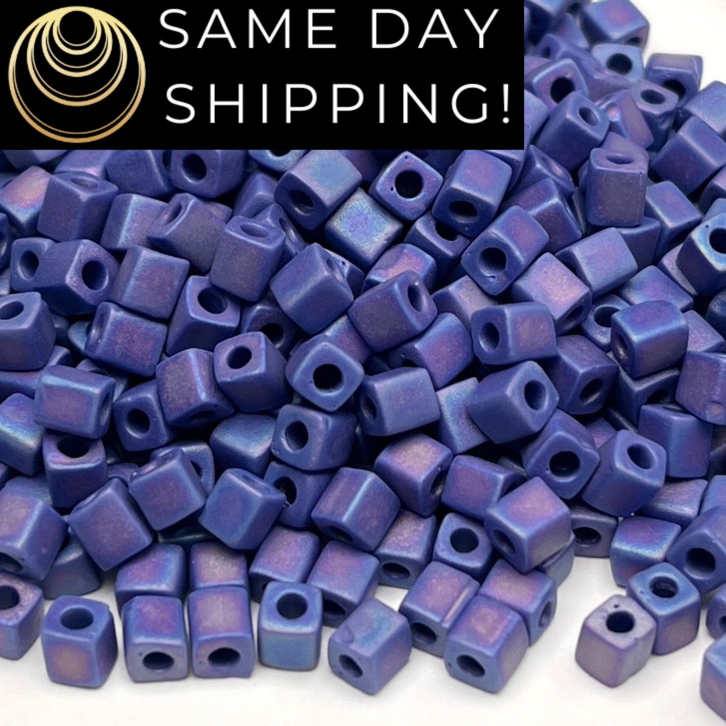 4SB-0414FR Miyuki 4mm Cube Beads, Matte Cobalt Blue Rainbow