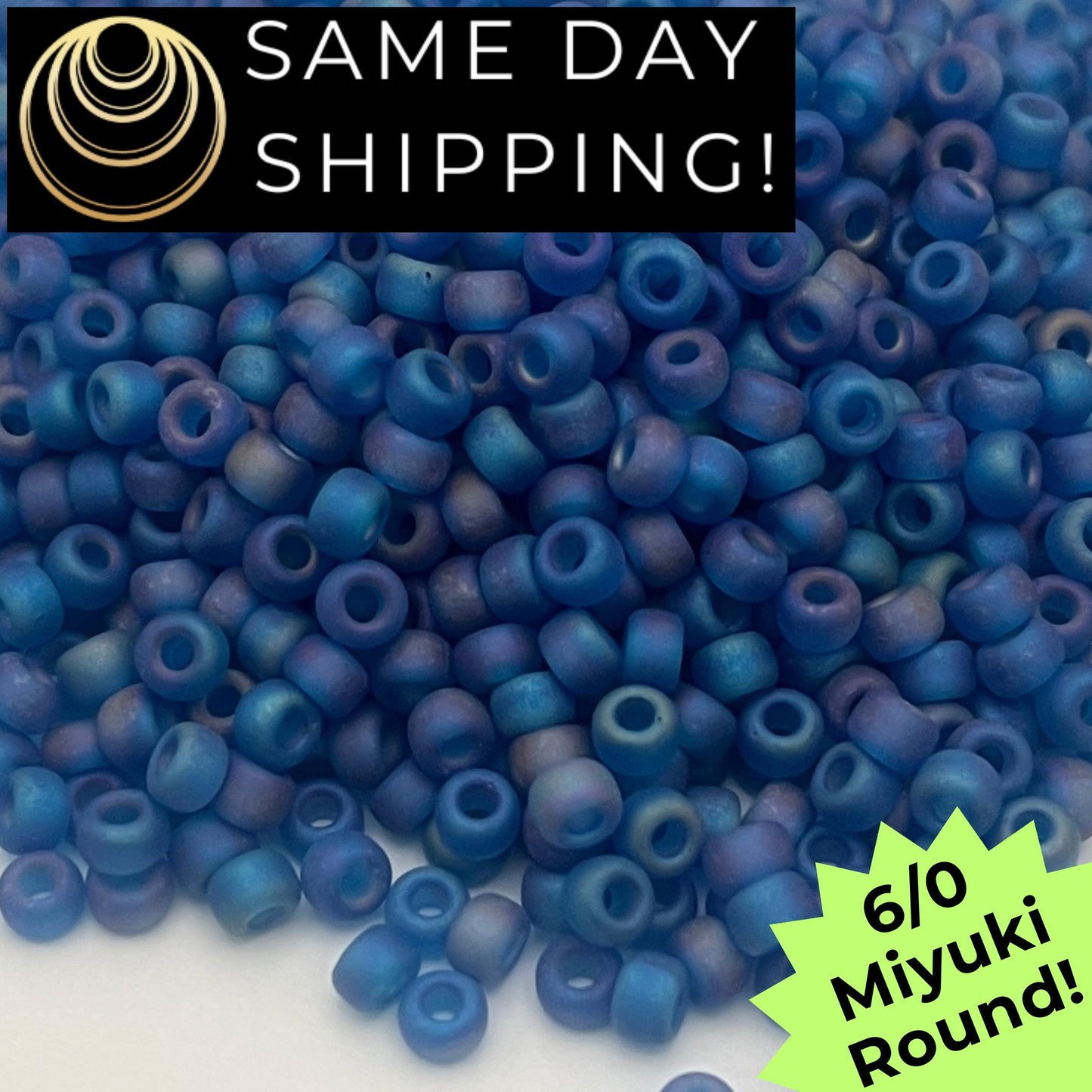 6-0149FR Miyuki 6/0 Round Beads, Matte Transparent Capri Blue AB