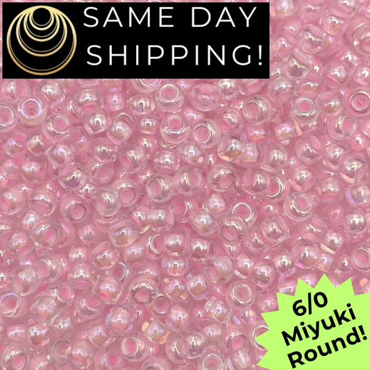 6-0272 Miyuki 6/0 Round Beads, Pink Lined Crystal AB