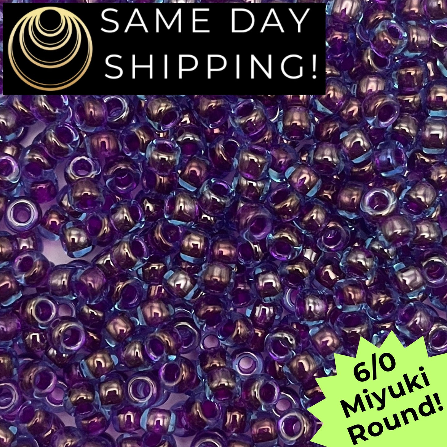 6-0352 Miyuki 6/0 Round Beads, Fuchsia Lined Aqua Luster