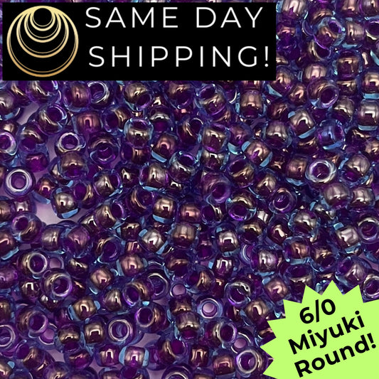 6-0352 Miyuki 6/0 Round Beads, Fuchsia Lined Aqua Luster
