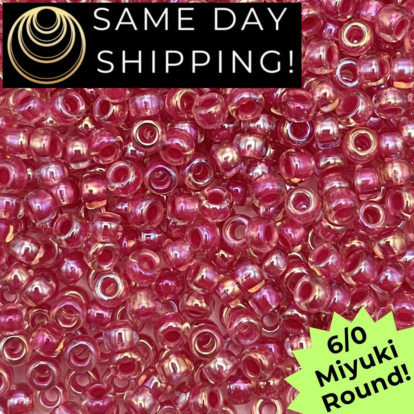 6-0355 Miyuki 6/0 Round Beads, Hot Pink Lined Crystal AB