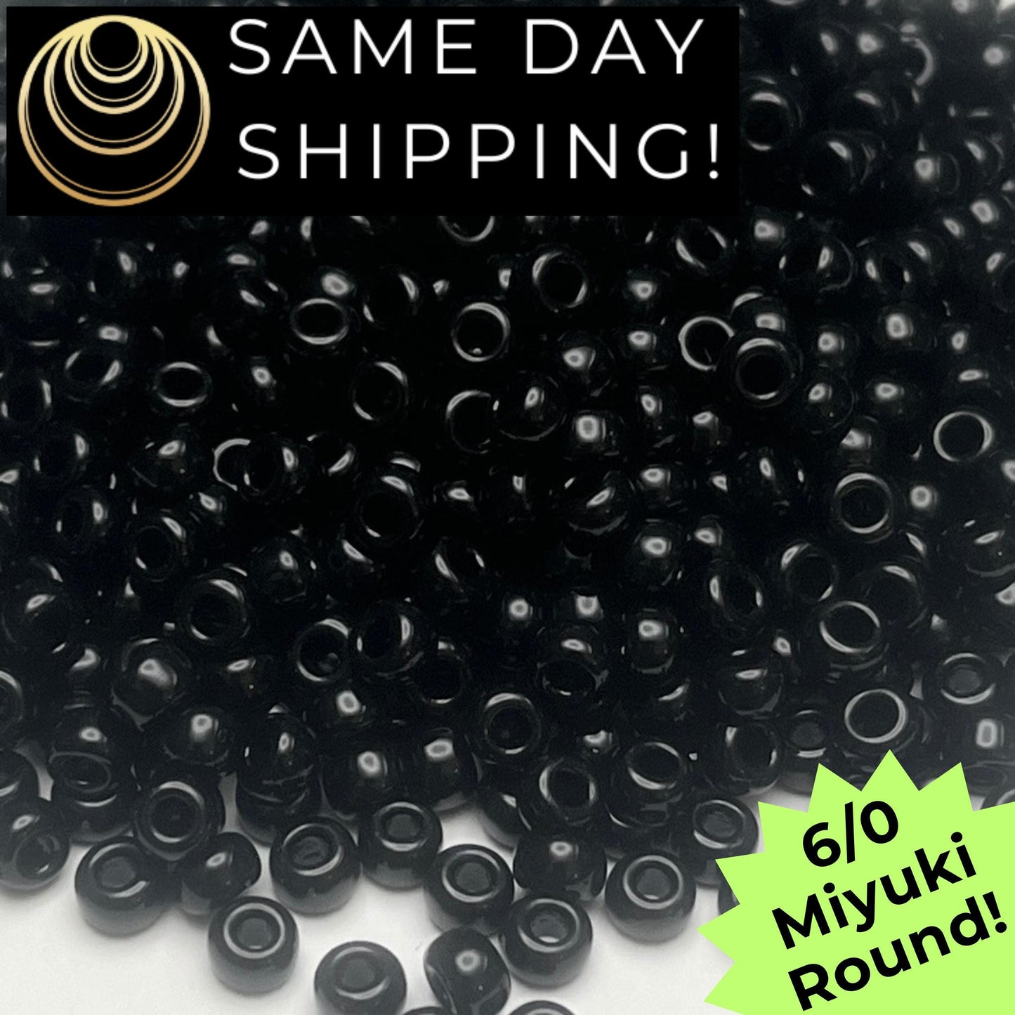 6-0401 Miyuki 6/0 Round Beads, Opaque Black